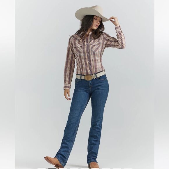 Wrangler Q-Baby Riding Jeans No Gap Waistband Mid rise Bootcut Size 3/4x36 - Picture 2 of 9